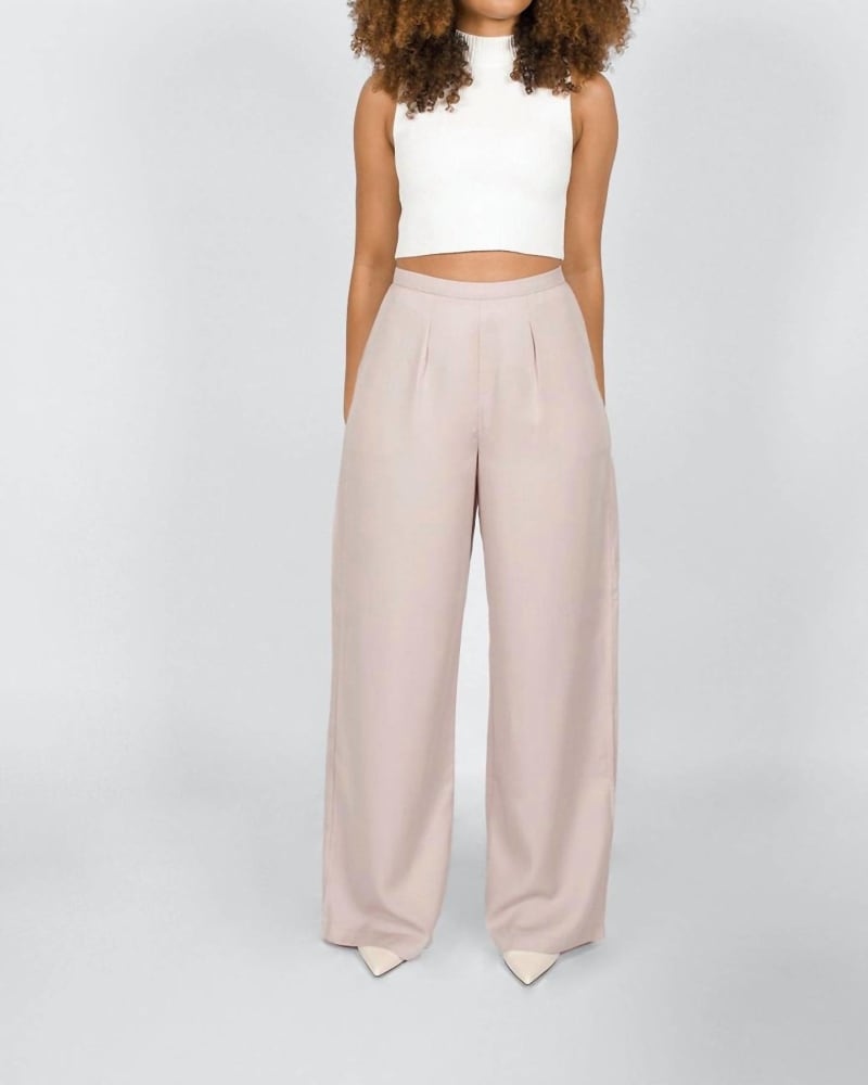 Front of a model wearing a size L Wide Leg Pant In Mauve in Mauve by AAM. | dia_product_style_image_id:347555